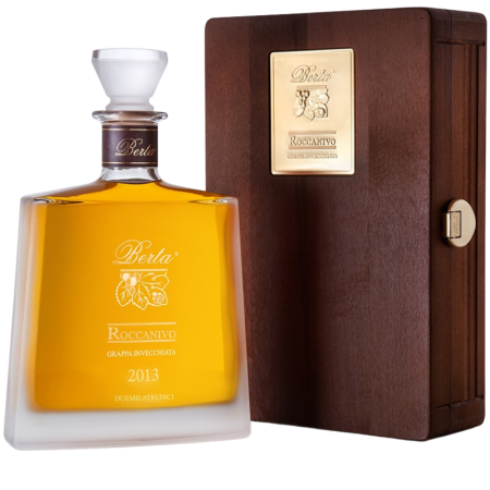 Roccanivo-Grappa-Invecchiata-Distillerie-Berta-cassa-legno-cl.70
